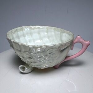 RS Germany Porcelain Teacup White Pink Good Iridescent Shell Lusterware Antique